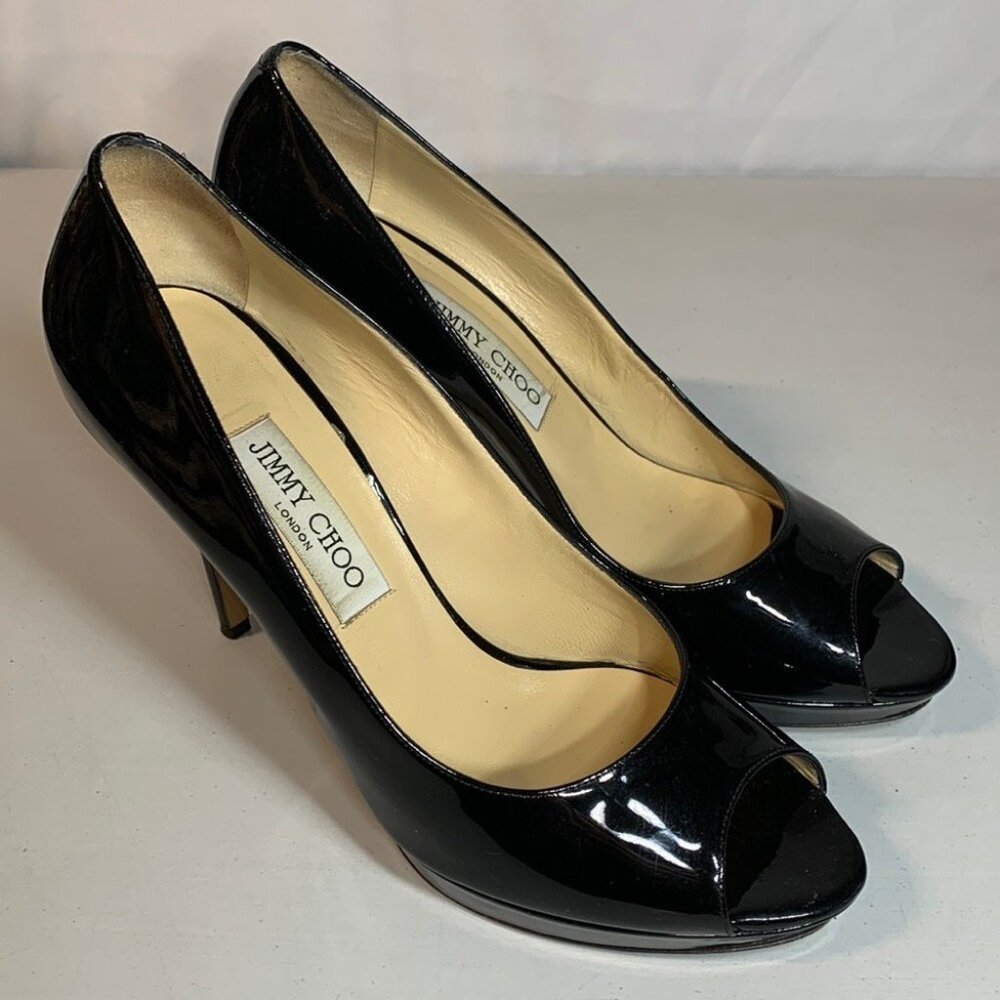 Jimmy Choo Pumps Black Patent Leather Pointed Toe Heels